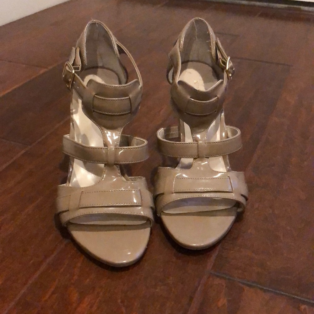 Nude strappy Nine West shoes